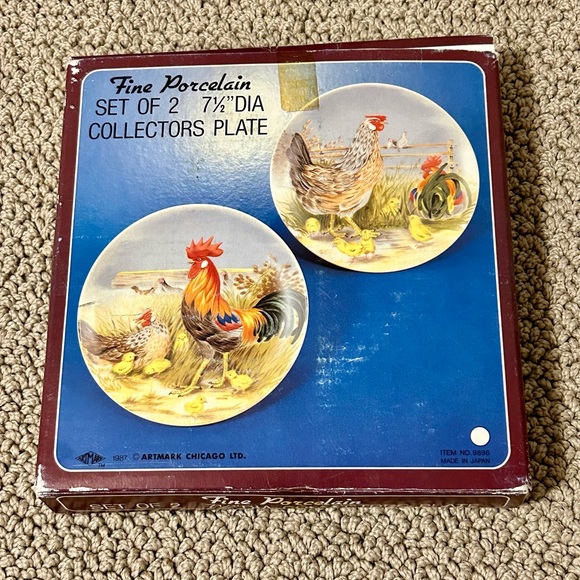 VINTAGE CHICKEN/ROOSTER COLLECTIBLE HANGING WALL PLATES SET OF 2 IN BOX -JAPAN - Picture 6 of 6
